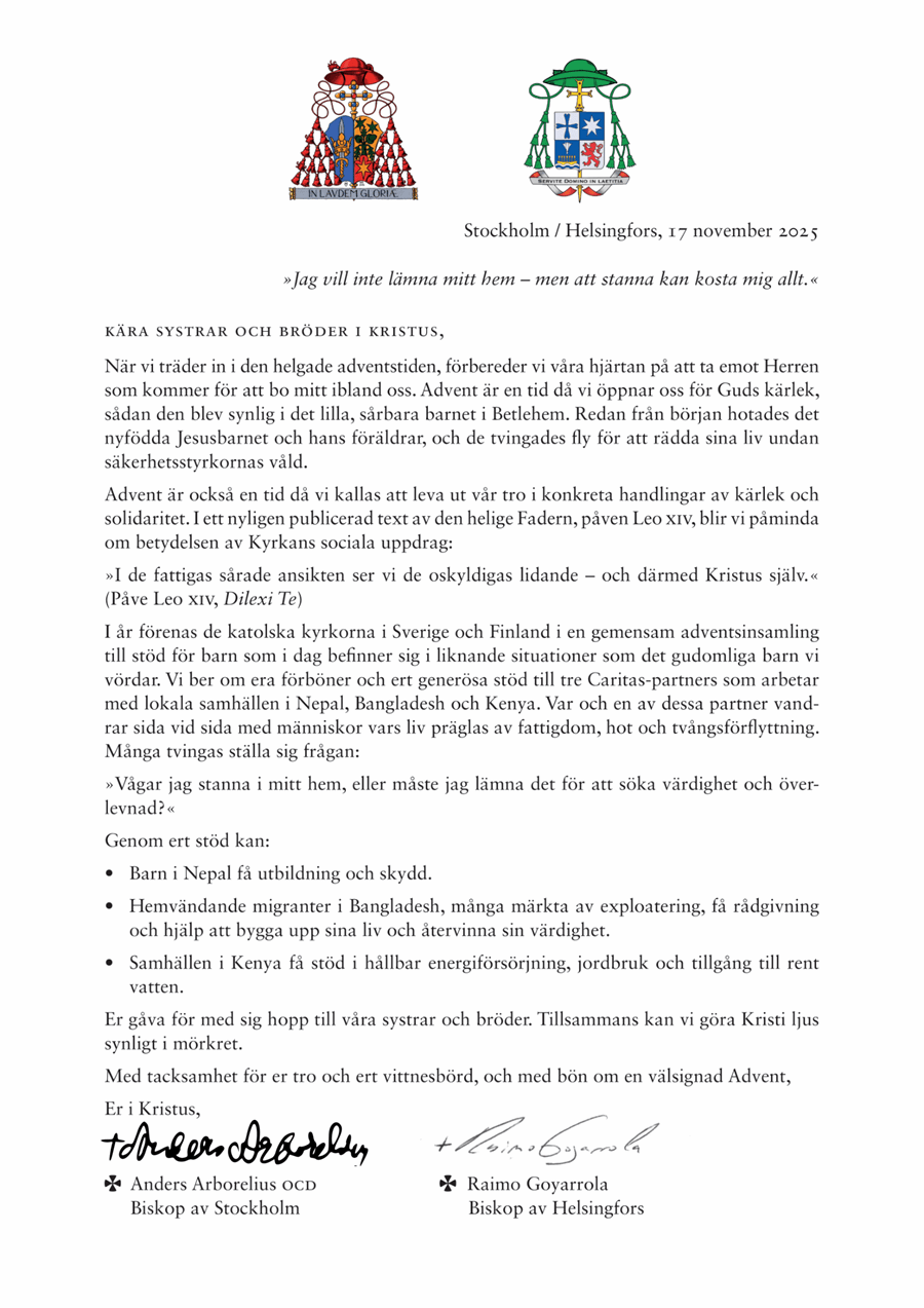 Biskopsbrev för Adventsinsamling 2025